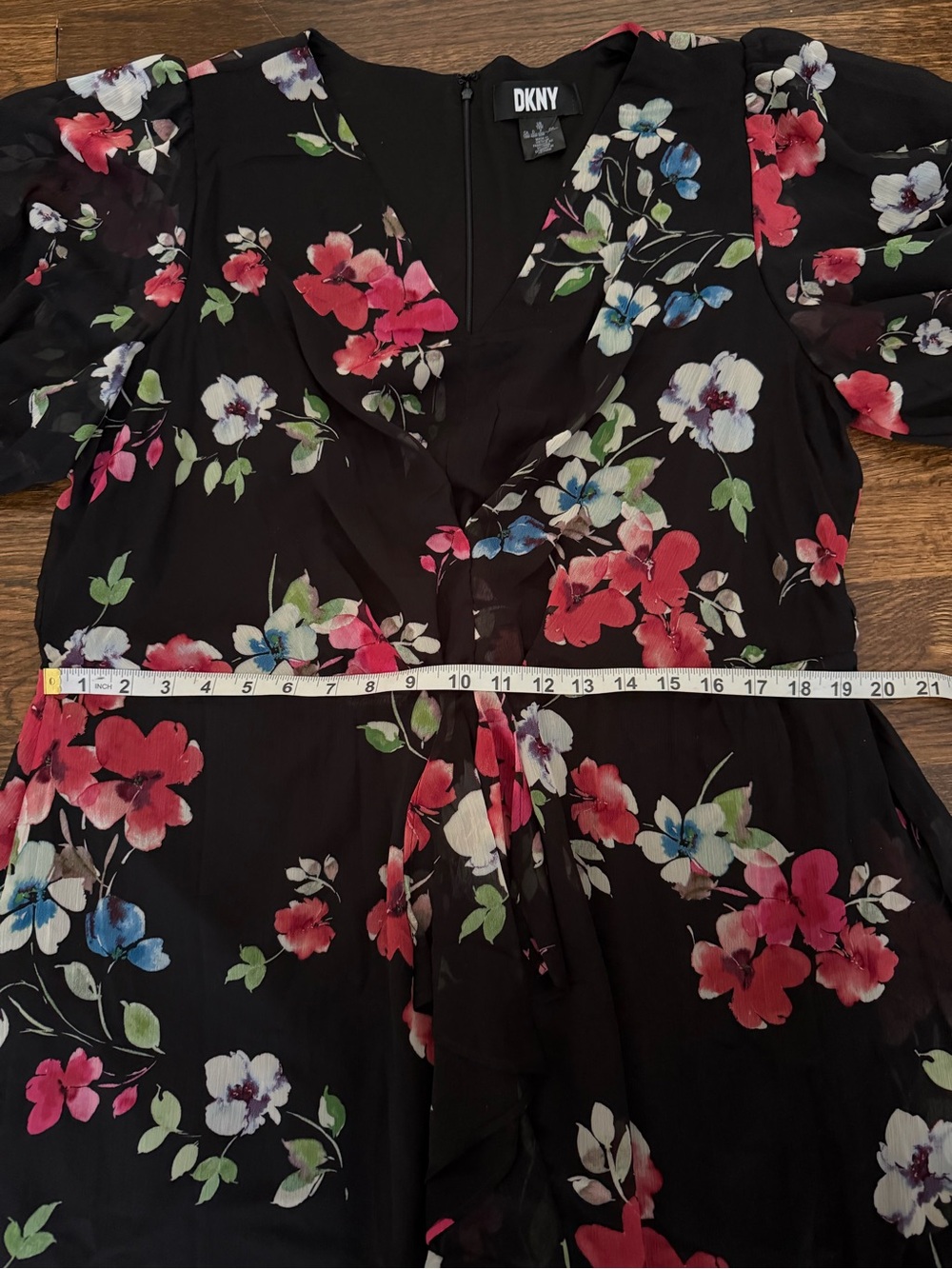 DKNY Black Floral Dress with Pink & Blue Flowers - Picture 6 of 7